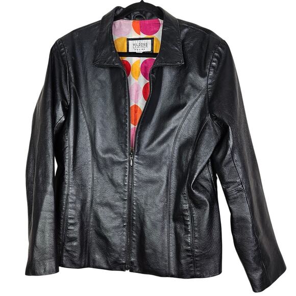 Vintage Y2K Wilsons Leather Maxima XL Black Leather Zip Up Jacket Minimalist - Picture 1 of 3